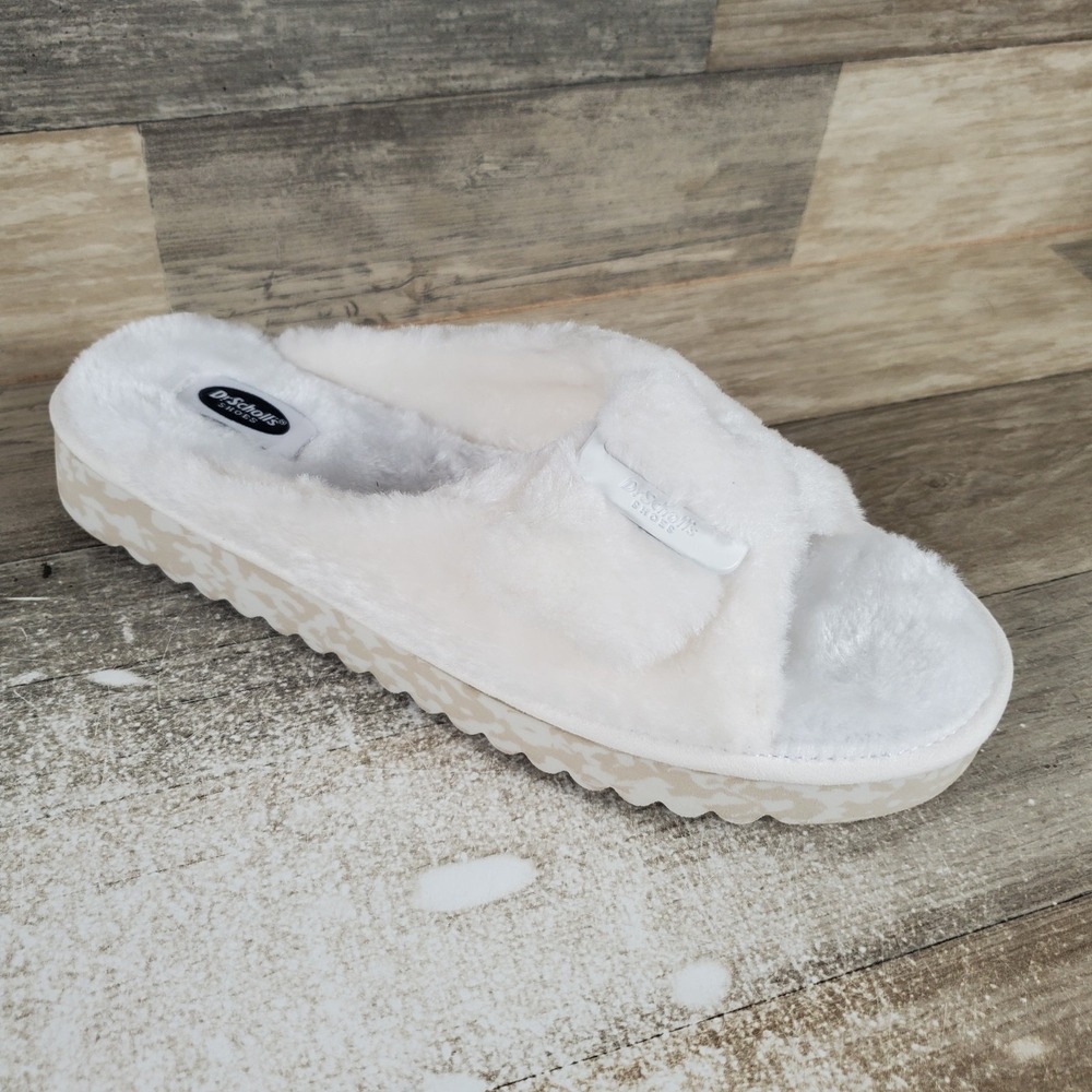 Dr. Scholls Staycay OG Womens Slippers Sz 7 M Tofu Faux Fur Comfort Adjustable